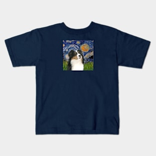 Starry Night by Van Gogh with an Australian Shepeherd Kids T-Shirt